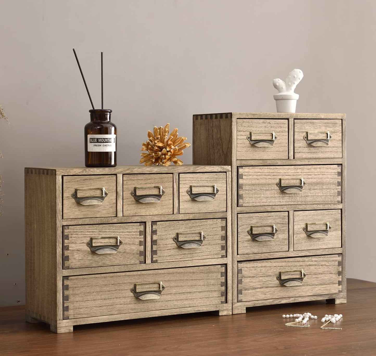 KIRIGEN Wooden Storage Cabinet Organizer Desktop Storage Drawers for Home Office Supplies Dark Brown(4D6CG-DBR)