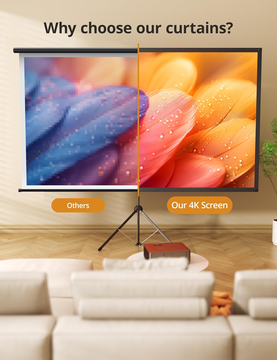 Projector Screen with Stand - 100" Indoor/Outdoor 16:9, 4K HD PVC Screen with 1.5 Gain, 2IN1 for Backyard Theater & Wall Hanging, Includes Carry Bag