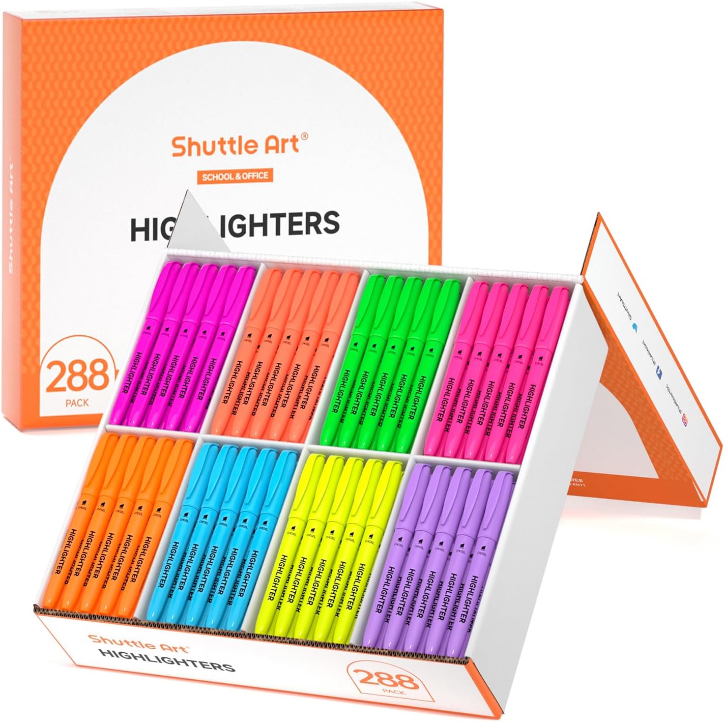 Shuttle Art 288 Pack Highlighters, Highlighters Assorted Colors Set, 8 Bright Colors Chisel Tip Dry-Quickly Non-Toxic Highlighter Markers Bulk for Adults Kids Highlighting in Home School Office