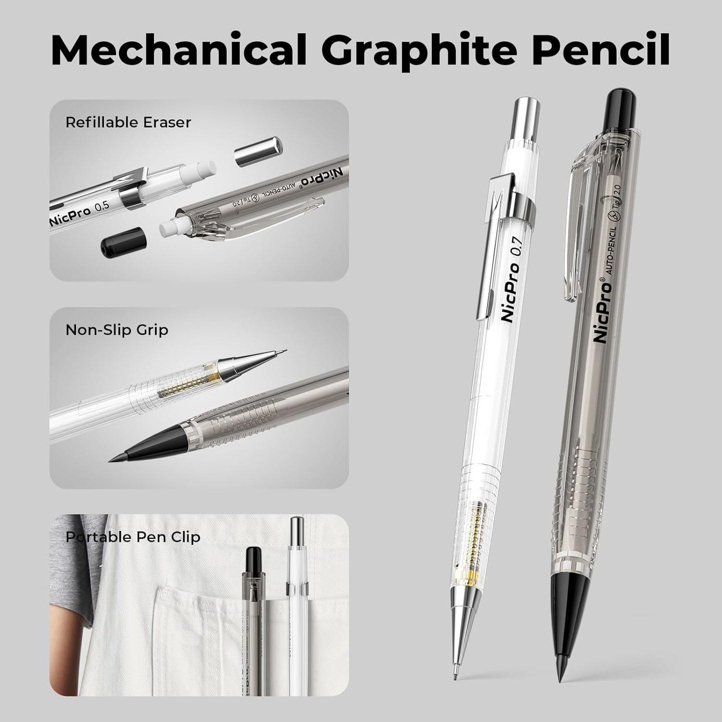 Nicpro 26PCS Art Drawing Supplies Kit, Mechanical Pencils Set 0.5, 0.7, 0.9 & 2mm, 100 Sheets Sketch book, 172PCS Lead Refills, School Supplies Gifts for Artist Adults Teens Girls Boys Kids Sketching