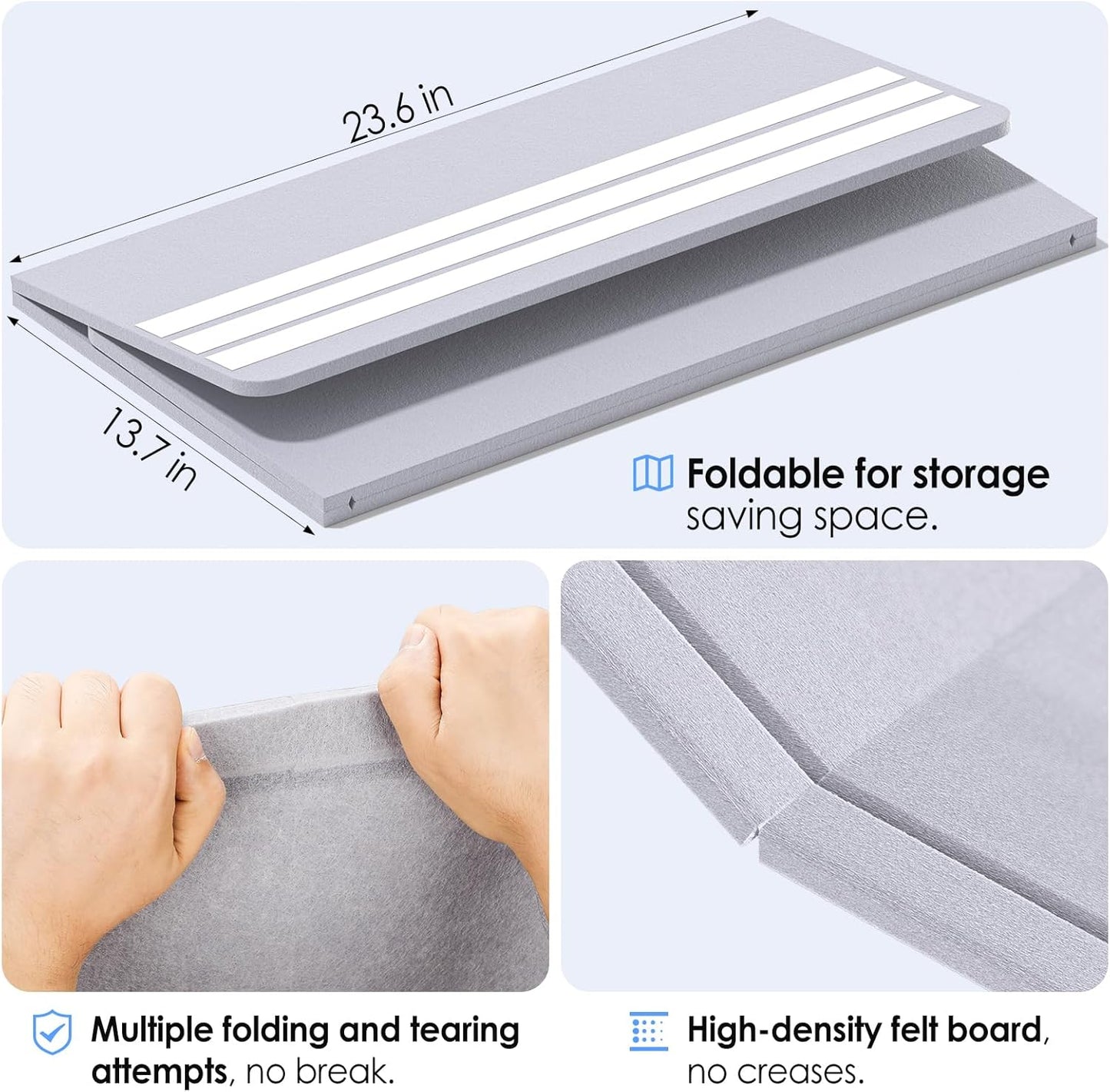 MaxGear Large Bulletin Board 36" x 24", Foldable Felt Board Vision Board Supplies, Cork Board for Office, Home, School, Small Pin Boards for Walls Decorative Display Board Moonlight Gray