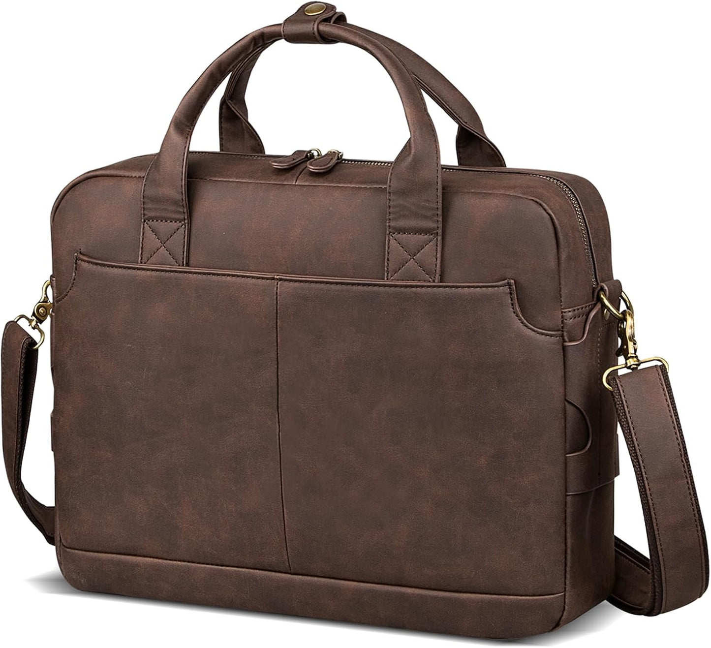 Leather Briefcases for Men 15.6 Inch Laptop Briefcase Business Messenger Bag Retro Waterproof Computer Bag Perfect Birthday Gifts For Husband, Brown