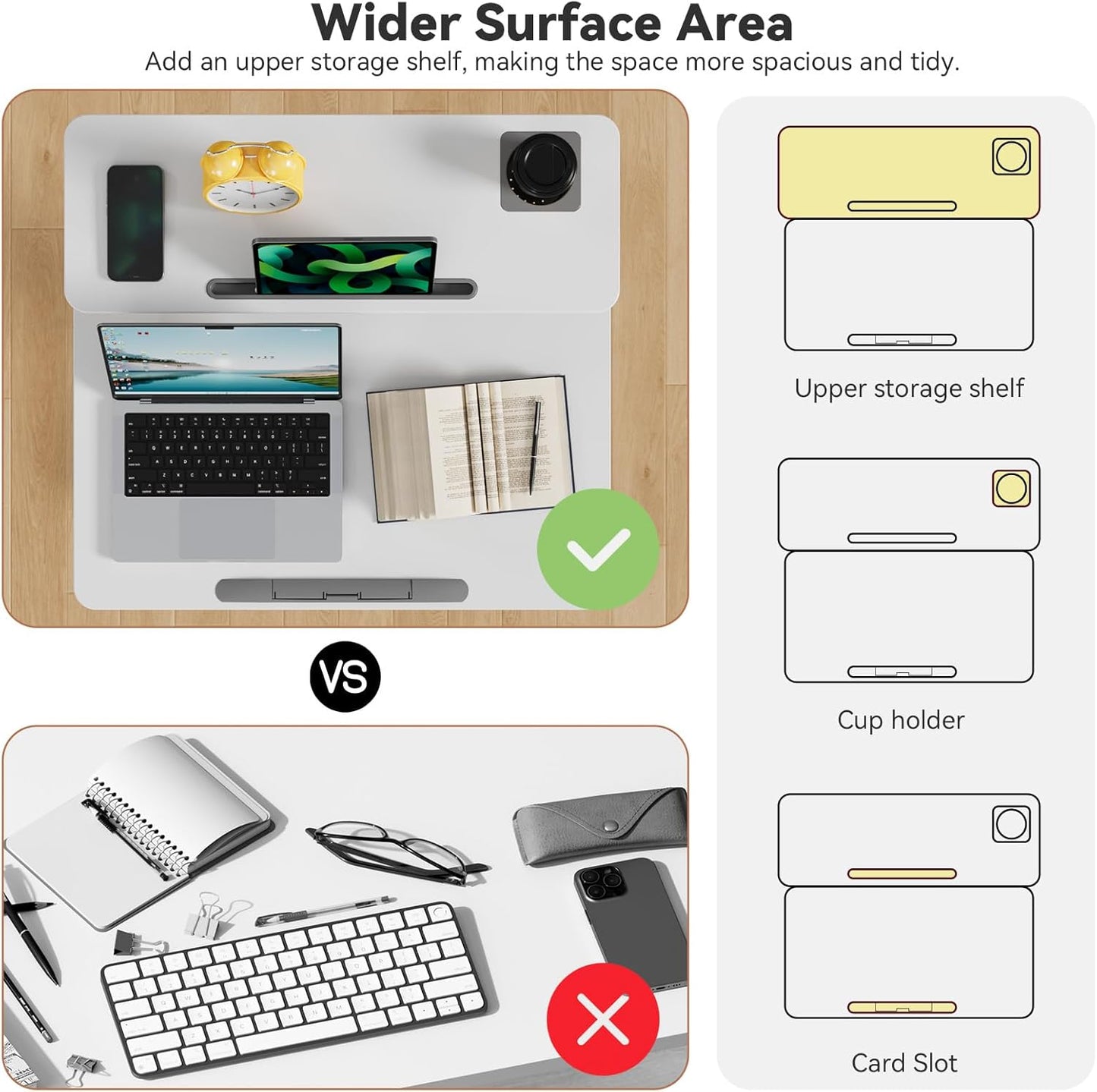 28Inch Mobile Standing Desk On Wheels， Rolling Laptop Stand with Tiltable Desktop， Small Computer Workstation Adjustable Height， 2-Tier Portable Study Table with Storage Shelves， White