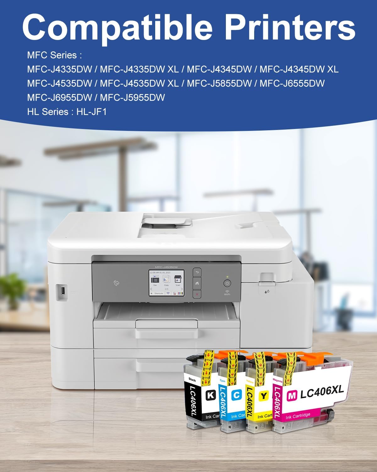 5-Pack LC406XL High Yield Ink Cartridges Compatible for Brother MFC-J4335DW MFC-J5855DW MFC-J6555DW MFC-J4535DW MFC-J6955DW MFC-J4345DW MFC-J5955DW Printer, Black Cyan Magenta Yellow