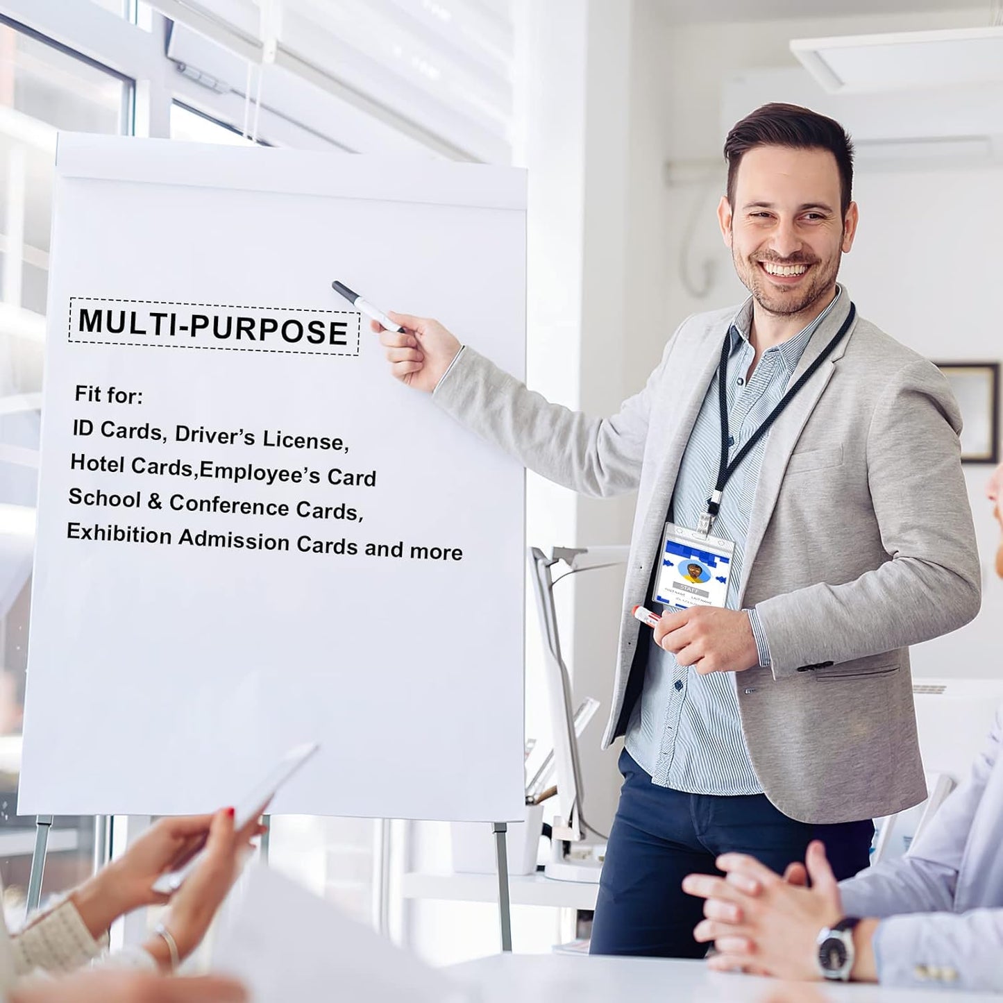 100Pcs Lanyards for Id Badges and 100 Pcs Clear Plastic Horizontal Name Badge ID Card Holders, Flat Neck Lanyards with Clip Waterproof Resealable Name Tag Badge ID Card Holders, Black