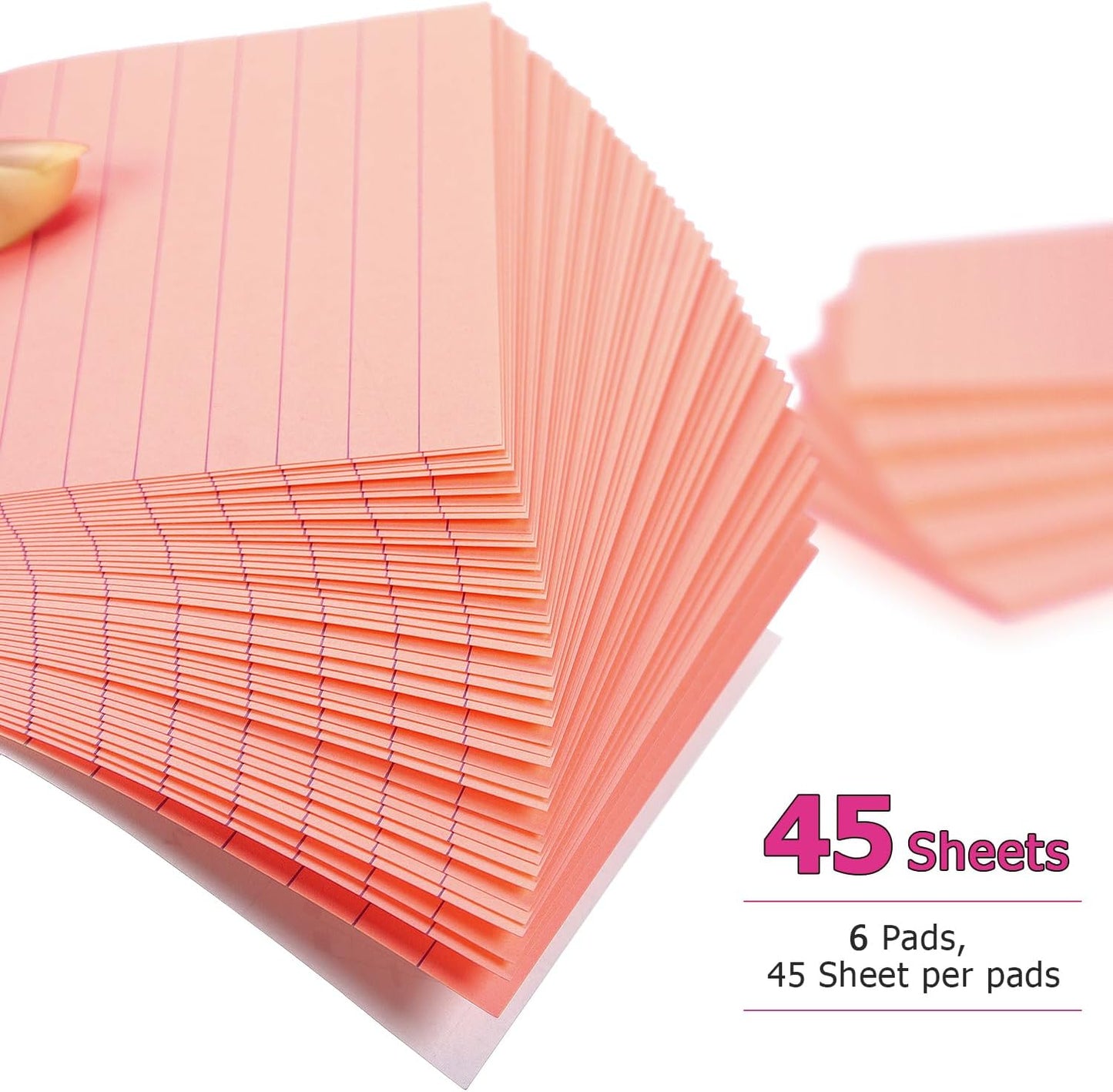 Early Buy 6 Pads Lined Sticky Notes with Lines 4x6 Self-Stick Notes Bright Color Sticky Notes, 45 Sheets/Pad (Pink)