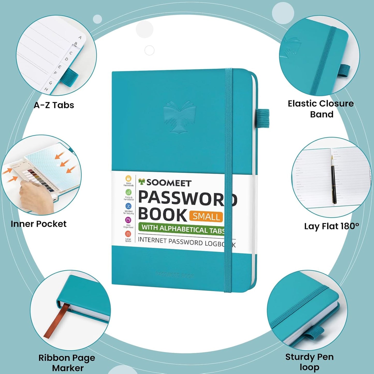 Password Book with Alphabetical Tabs, Hardcover Password Keeper, Size 4.4''x 6.1'' Password Notebook for Saving Internet Login, Username, Password Organizer for Computer & Website Logins,