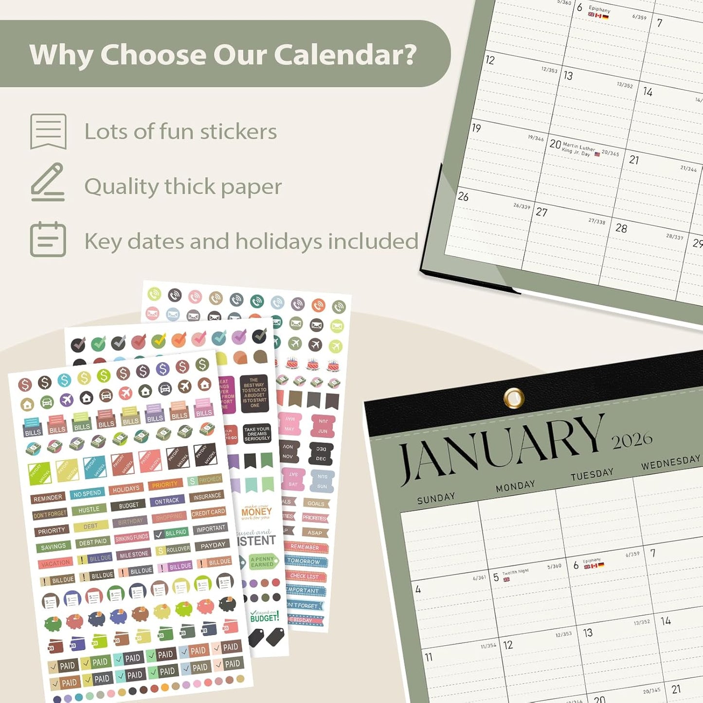 Desk Calendar 2025-2026, 18 Months (July 2025 to December 2026) - Large Size 17" x 12" Desktop/Wall Monthly Calendar with To Do List, Personal Desk Calendar Planner for Home, School, Office - Green