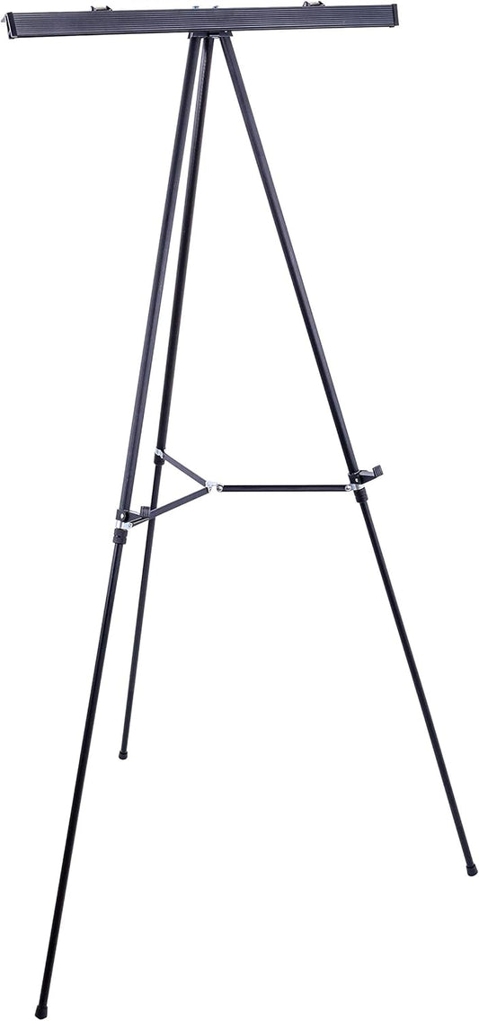 U.S. Art Supply 66" High Boardroom Black Aluminum Flip Chart Easel & Presentation Stand - Adjustable Floor/Tabletop, Portable Tripod, Holds 25 lbs., for Chart Paper, Poster Boards, & Pads