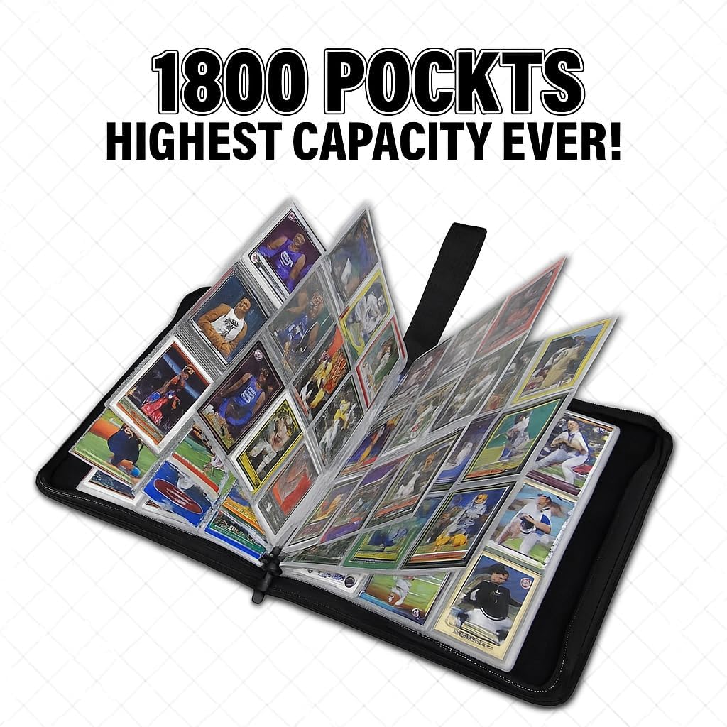 1800 Pockets Trading Card Sleeves, Premium 9-Pocket 100 Pages, Double-Sided Baseball Binder Sleeves, Protectors Binder Sheets for TCG Card Storage - Fits 3 Ring Binder (100 Sheets)