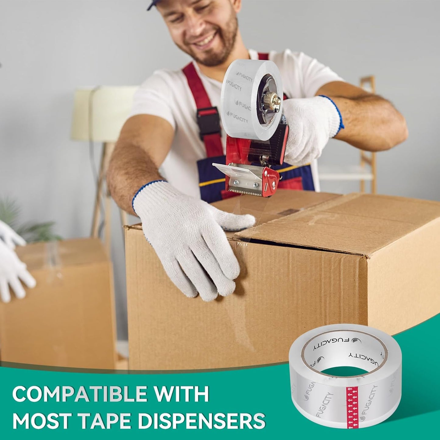 FugaCity Clear Packing Tape Refills (12 Rolls),Heavy Duty Packaging Tape for Moving Sealing, Moving Supplies Shipping Tape,2.7 Mil Thick, 2 in Wide,65 Yards Per Roll,Total 780 Yards