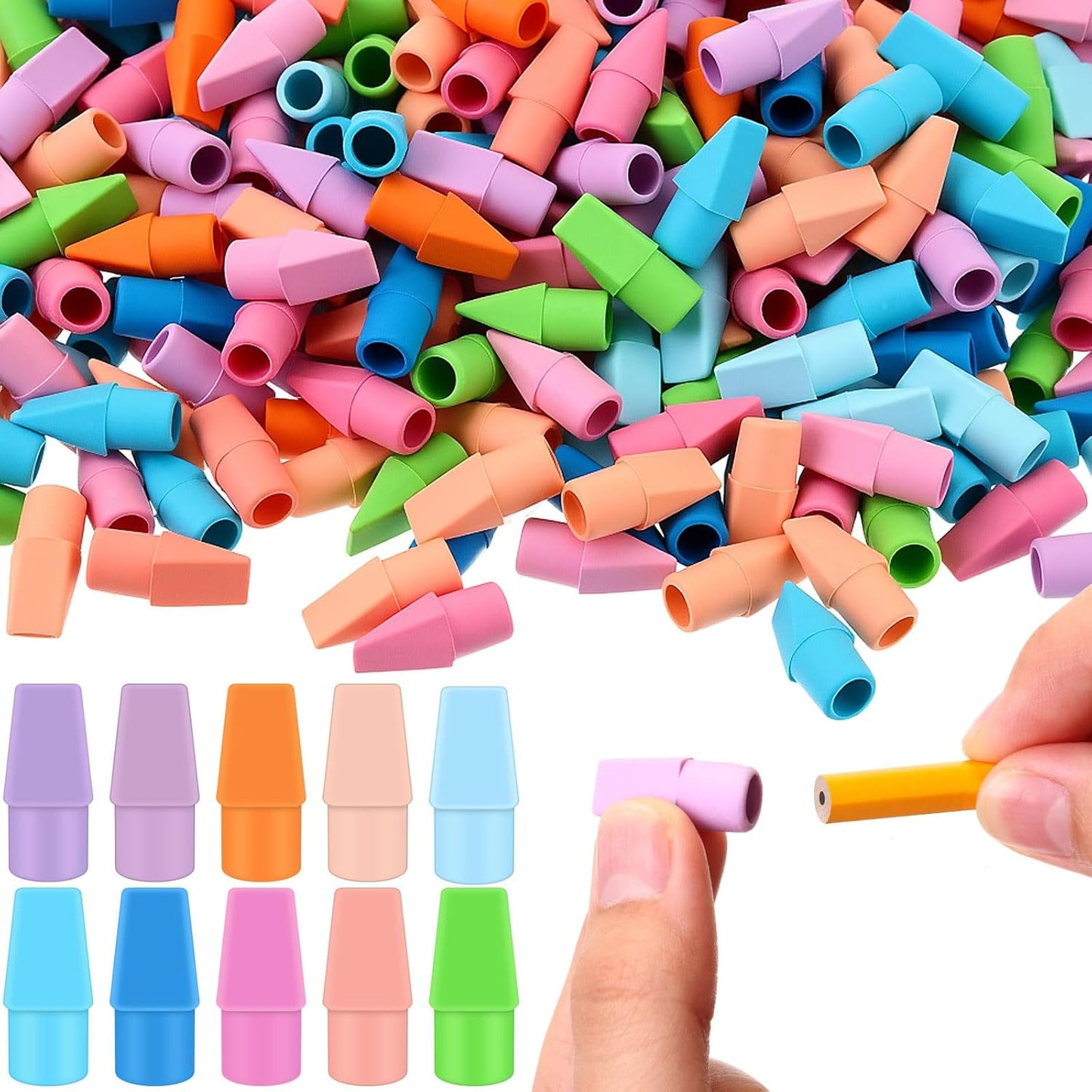 Crtiin 1000 Pcs Pencil Top Erasers Bulk Caps for Pencils Chisel Shape Erasers Toppers Classroom Party Favors Games Prizes Funny Pencil Eraser Cap for Kids Studying Supplies Home Office (Pastel)