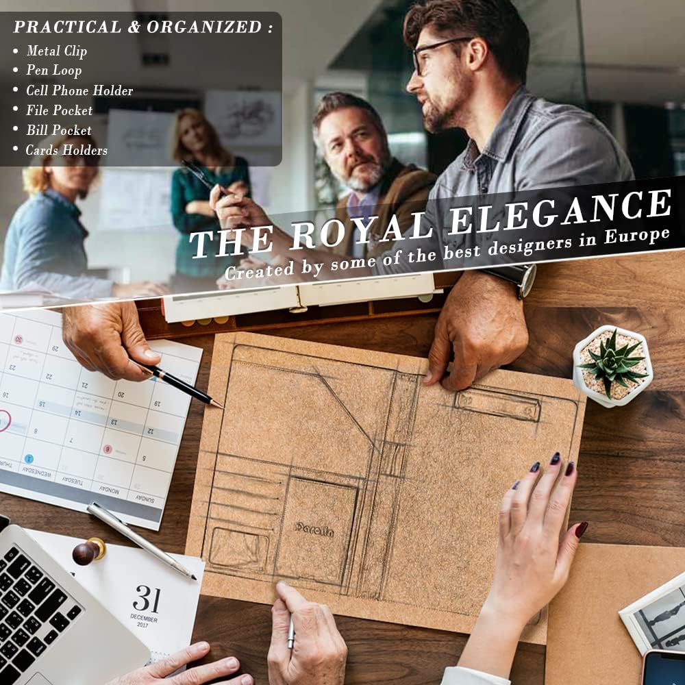 Darolin Business/Resume Padfolio with 3 Ring Binder, Interview/Conference/Legal Document Organizer, Leather Portfolio for Women/Men