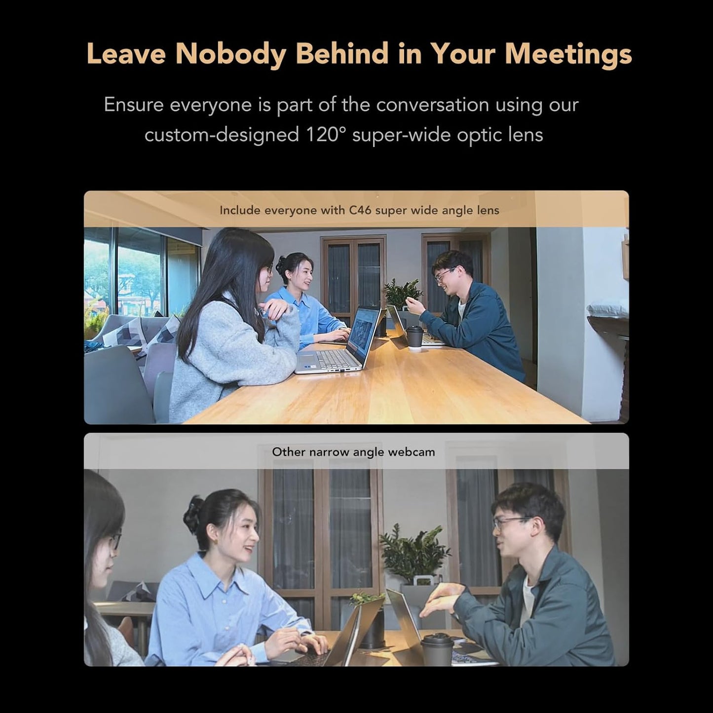 NUROUM C46 4K Video Conference Webcam, 8MP CMOS/AI Auto-Framing/5x Zoom, Conference Room Camera with Noise Cancelling Microphone&Speaker, 16ft Voice Pickup for PC/Laptop Zoom/Teams