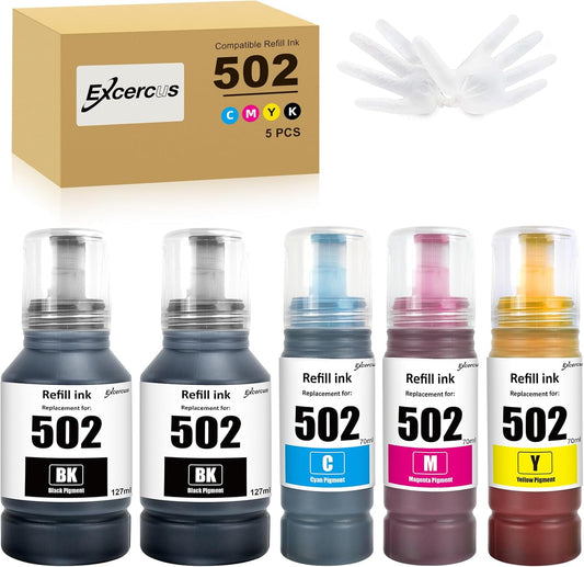 T502 502 Ink Refill Bottles Compatible for ET2760 ET-4760 ET2750 ET-3760 ET-2850 ET-15000 ST-4000 ST-2000 ET-3710 ET-3850 ET-3750 ET-4850 ET-3830 ET4750 ET2700 Printers (2BK C M Y)