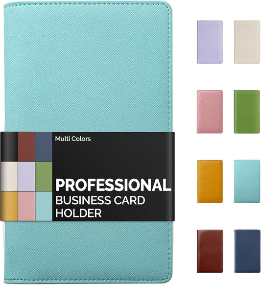 Sooez Leather Professional Business Card Book Holder Organizer, 240 Capacity Credit Card Booklet, PU Name Cards Holder Storage File for Men Women, Mint Green
