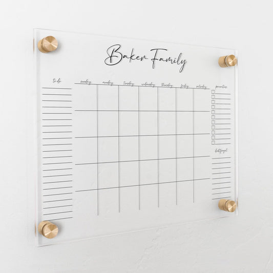 Personalized Clear Acrylic Calendar for Wall, Calendar Whiteboard for Wall, Dry Erase Wall Calendar, Wall Calendar Organizer System for Home (Cursive, Black, 14"W x 11"H)