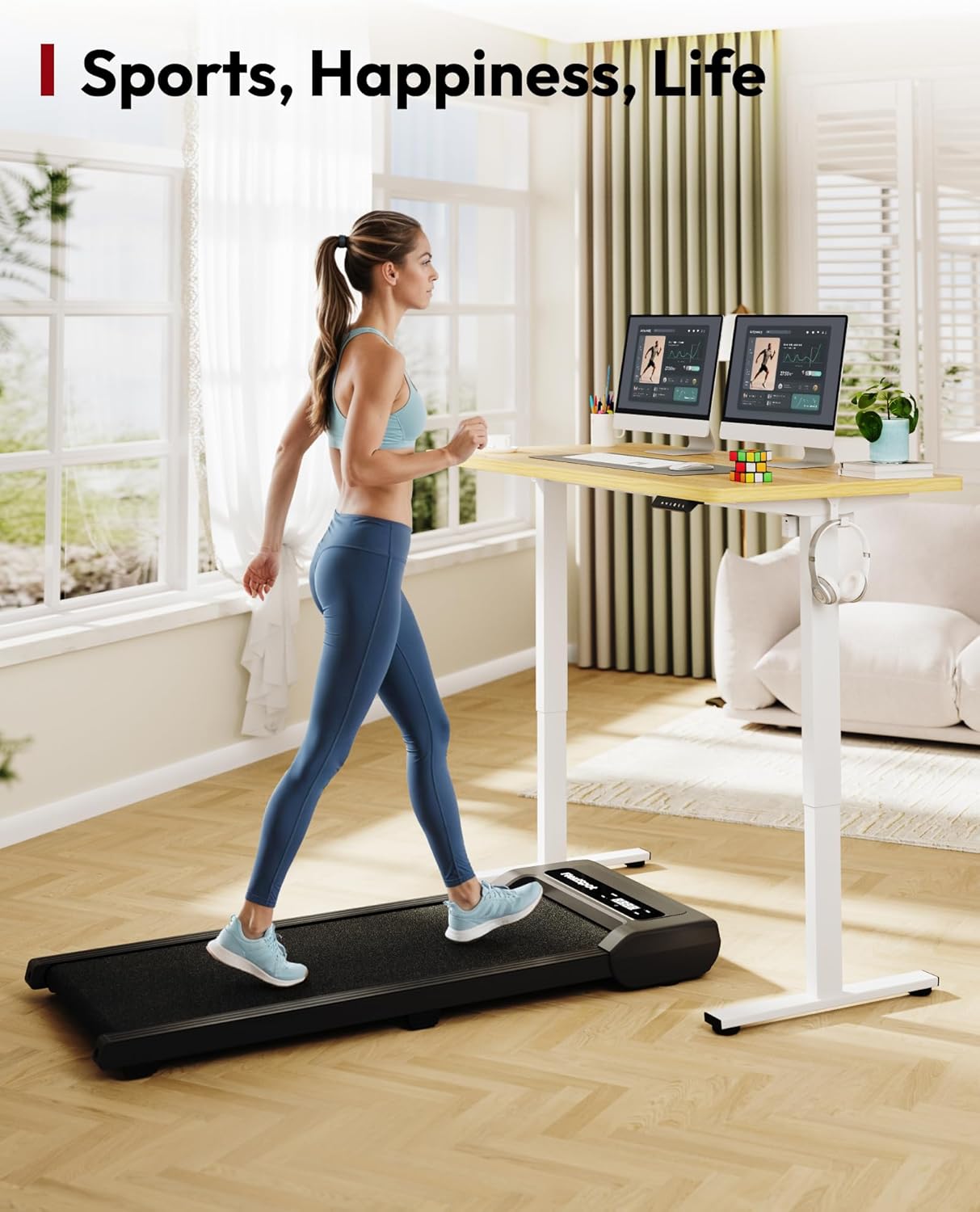 SANODESK Electric Standing Desk 60 x 24 Inches Whole-Piece Desktop Height Adjustable Stand Up Desk w/6-Button Controller Ergonomic Computer Desk for Home Office, White Frame + Natural Tabletop