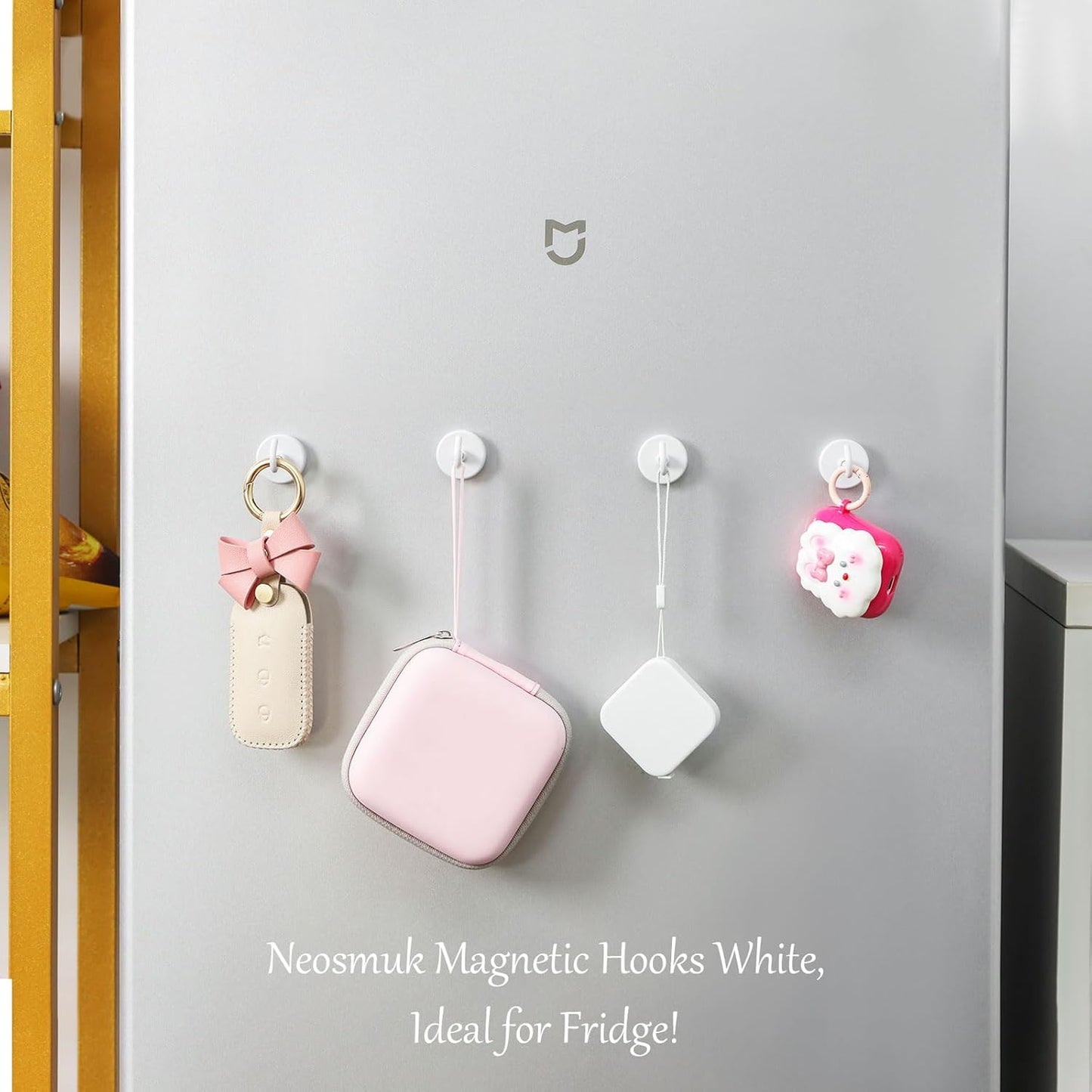 Neosmuk Magnetic Hooks Heavy Duty,Strong Magnet with Hook for Fridge, Super Neodymium Extra Strength Industrial Hooks for Hanging, Magnetic Hanger for Toolbox, Cruise, Grill(White,4 Pack)