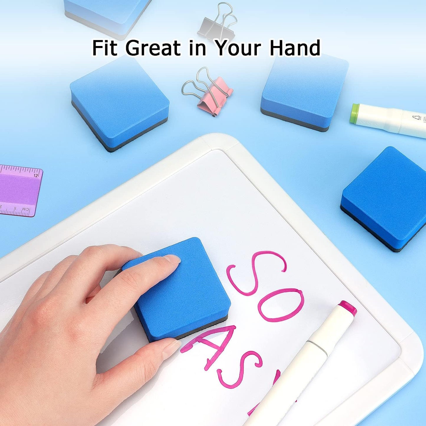 Tamaki 12 Pack Magnetic Whiteboard Eraser, Dry Eraser Board Erasers, Dry Erasers for White Board, Whiteboard Erasers for Kids Classroom, Blue