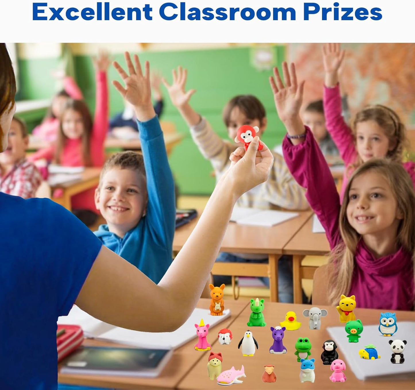 Animal Erasers for Kids, 45 Pcs Pencil Erasers Bulk Mini Animal Erasers Treasure Box Toys for Classroom Prizes School Supplies Party Favors