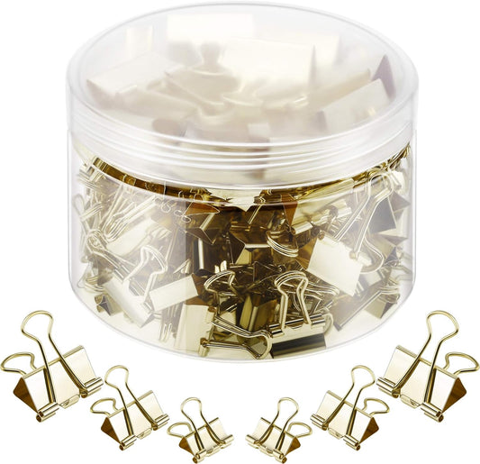TecUnite 150 Pcs Binder Clips Assorted Sizes Gold Paper Clamps Clips Large Medium Small Office Supplies