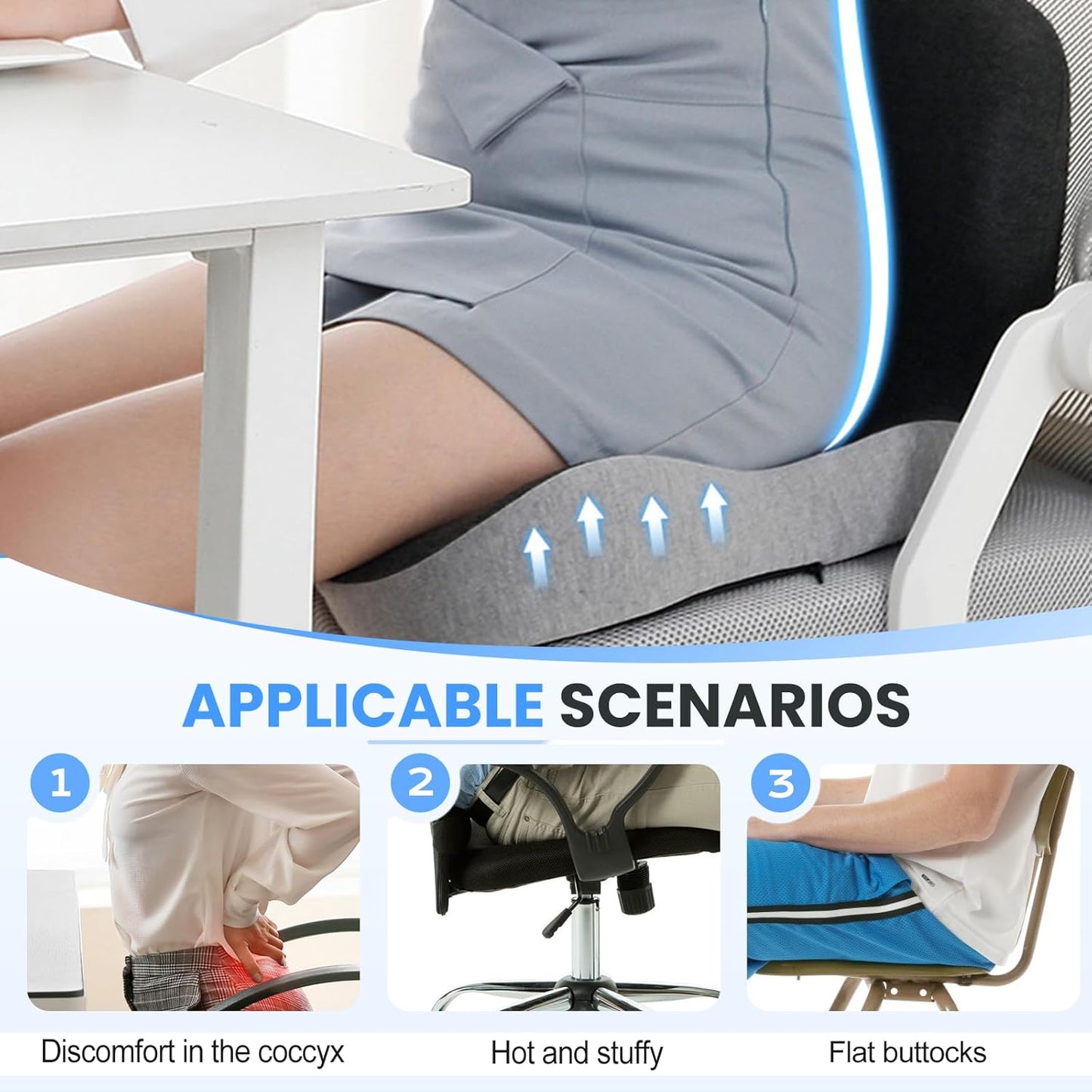 Back and Seat Cushion, 2025 New Ergonomic Non-Slip Memory Foam Seat Cushion with Back Support, L-Shaped Breathable Seat Cushions for Car, Office, Home (Mixed Gray)