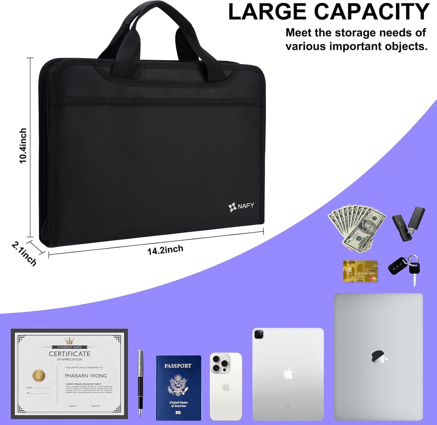 NAFY Fireproof Expanding File Folder, Handbag Multi Size Pockets Accordion File Folder Organizer Portable 13 Pockets Document Organizer for Office Home Receipts Bills Cards Vital Documents Storage