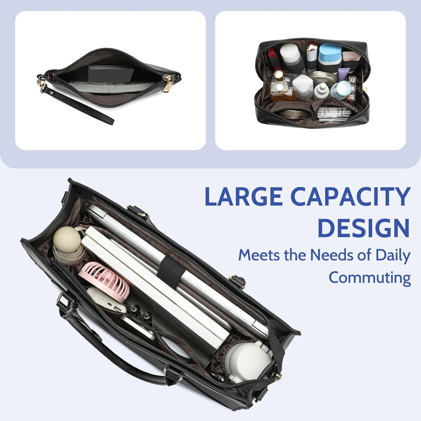 Keyli 3pc Sets Laptop Bag for Women,15.6 Inch Work Tote Bags Waterproof Leather Business Computer Briefcase Shoulder Handbag