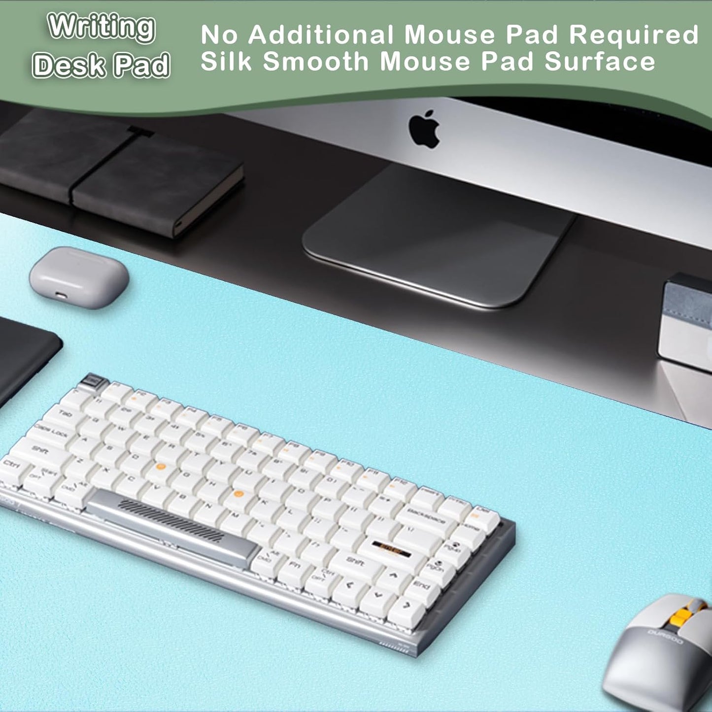 Boutilon Leather Desk Pad Protector,Non-Slip Mouse Pad,Laptop Desk Pad,Office Mouse Mat,Waterproof Leather Desk Blotter,Desk Writing Pad for Office and Home (S-Light Blue,24"x 14")