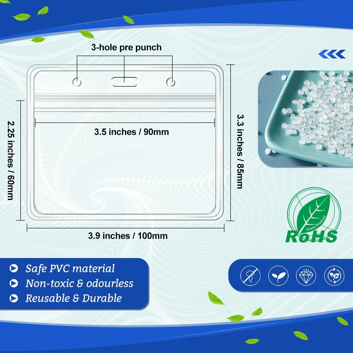 50 Pcs Clear Plastic Horizontal Name Badge ID Card Holders