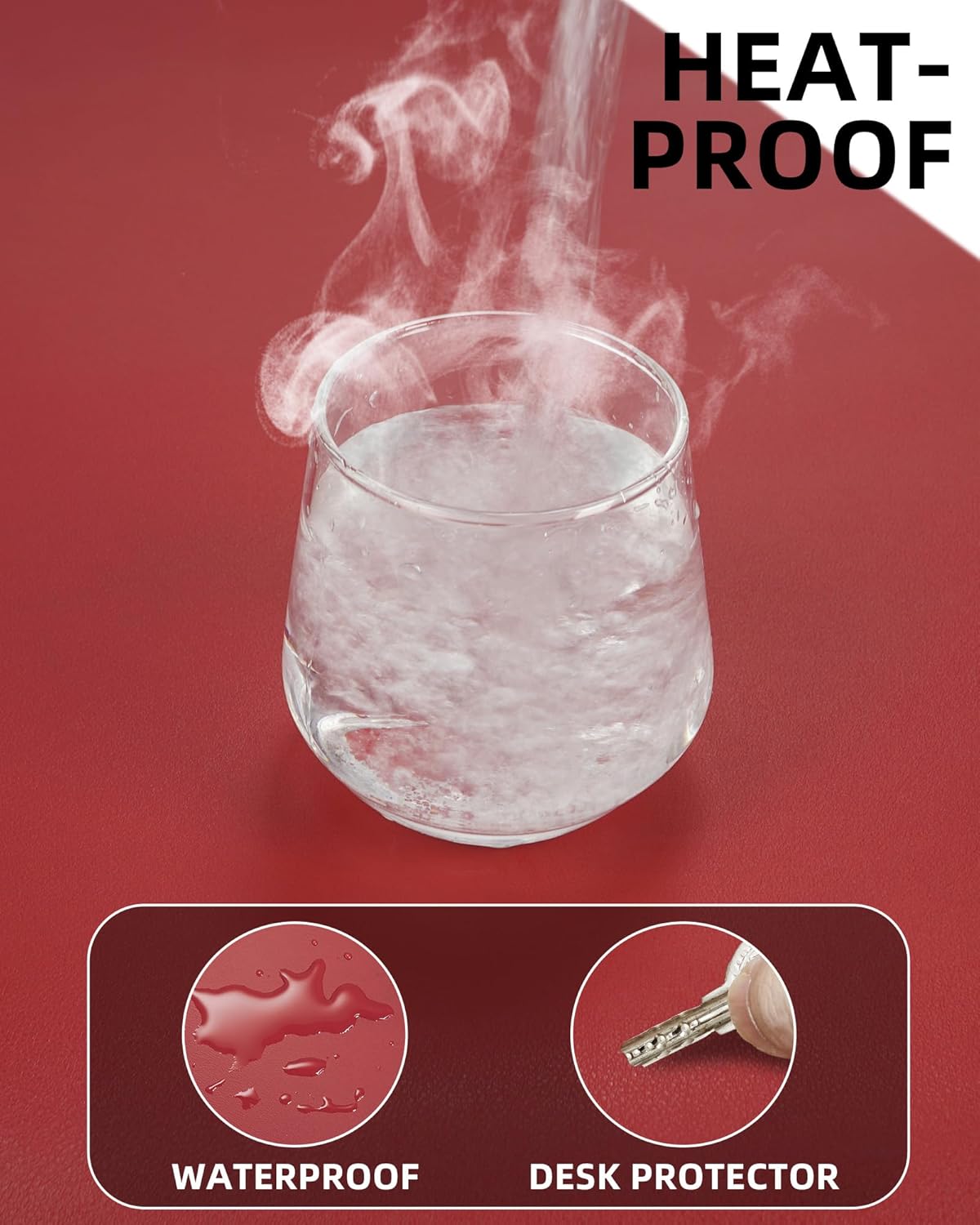 Leather Desk Protector, Red Office Mat, Non-Slip PU Laptop Blotter, Waterproof Writing Pad for Office and Home (Red, 31.5" x 15.7")