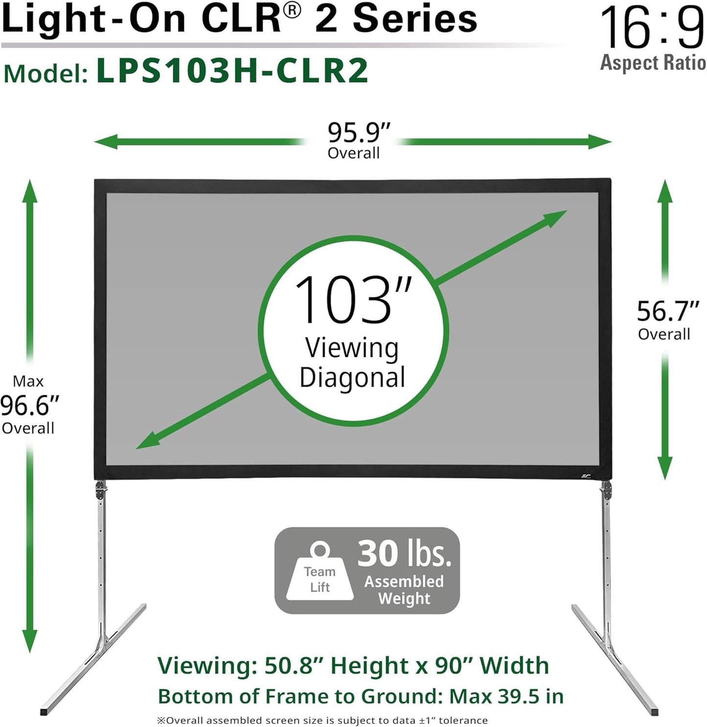 Elite Screens 103-Inch Portable CLR and ALR Projector Screen with Stand, Indoor/Outdoor Use, Height Adjustable, Ambient Light Rejecting Screen for Short/Ultra Short Throw Projectors, LPS103H-CLR2-Z