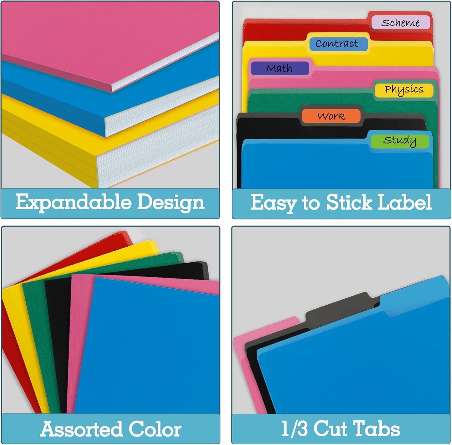 Two Tone Color File Folder 8.5 x 11 Inch,36 Packs Yellow File Folders,1/3 Cut Tab File Folder Letter Size, Assorted Colors,Manila File Folders for Office,School and Home,Organization