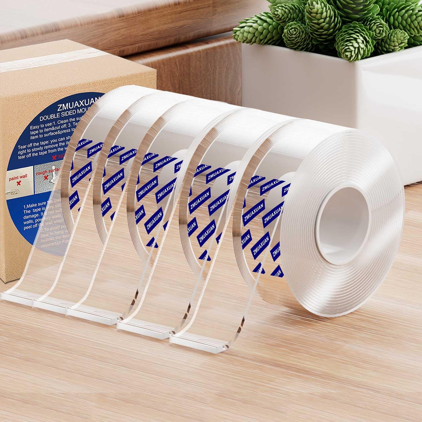 Nano Tape Adhesive Reusable,Double Sided Mounting Tape Heavy Duty Removable,Picture Hanging Strips Poster Putty,Clear Thick Gel Sticky Tack Wall Glue for Hangers,Photo(9.85 FT-5 Pack)