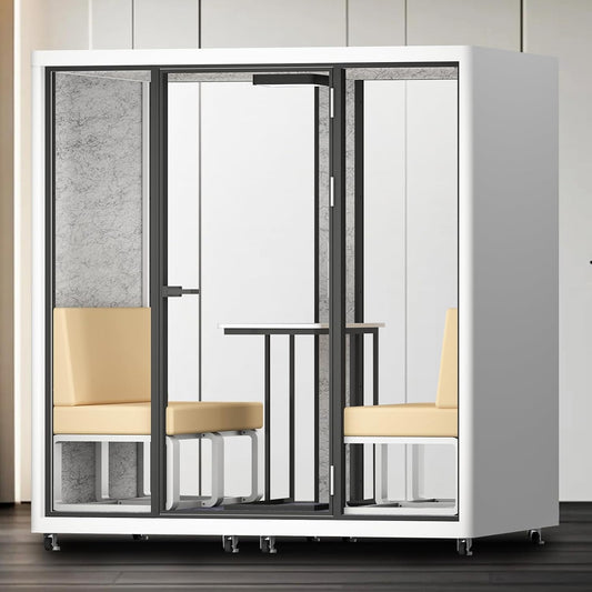 Office Sound Booth with Audio Privacy - Smart Soundproof Booth with White Modern Style,Movable Room with Light,Ventilation,Socket for Small Studio,Live Streaming Room(82.67IN)