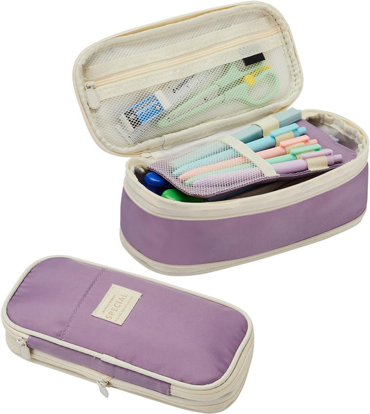 Sonuimy Large Capacity Pencil Case Pouch, Cute Aesthetic Big Capacity Zipper Pencil Cases Pen Portable Office Stationery Makeup Bag, Desk Organizer for College Adults Women Men- Purple