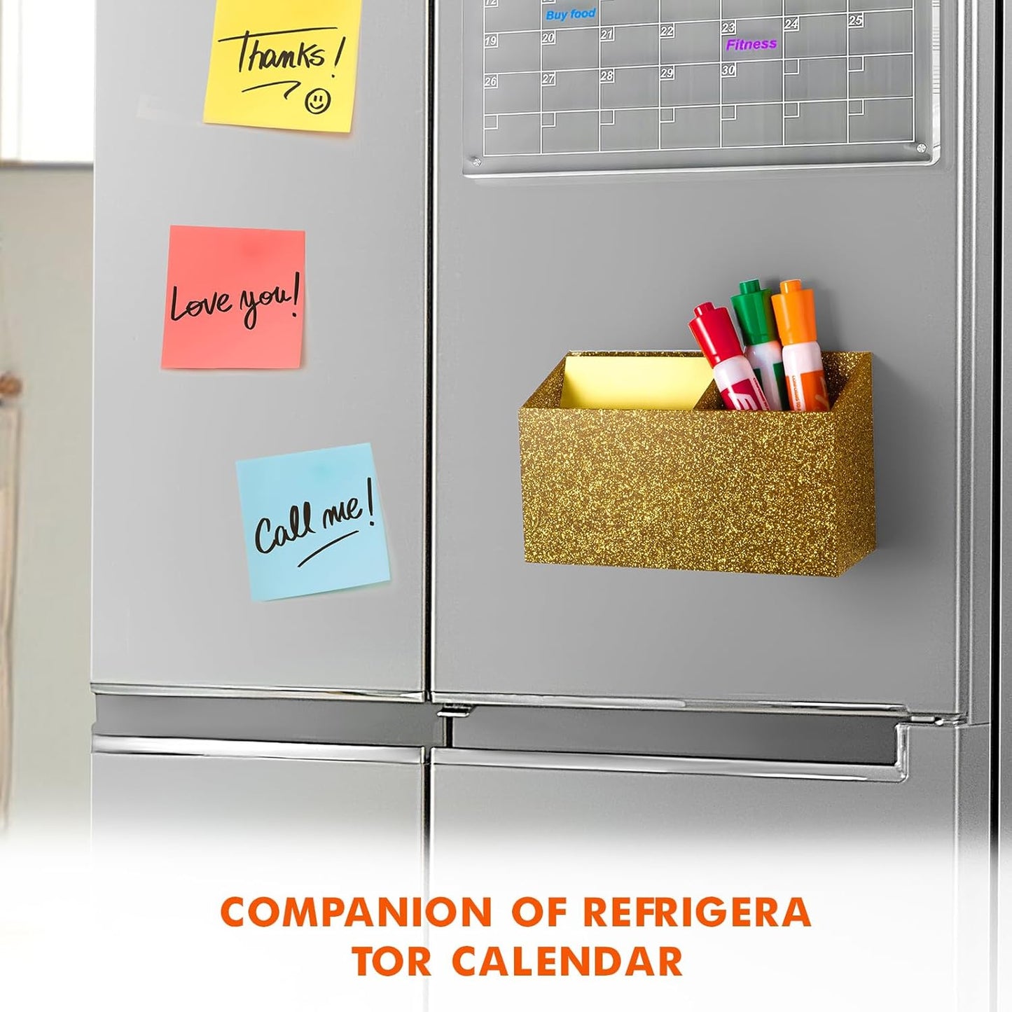 BEYGORM Magnetic Dry Erase Marker Holder for Whiteboard,Non-slip Acrylic Magnet Pen Holder for Fridge Refrigerator,Locker Organizer for Work,Locker Accessories,Pencil Cup for Desk(Gold)