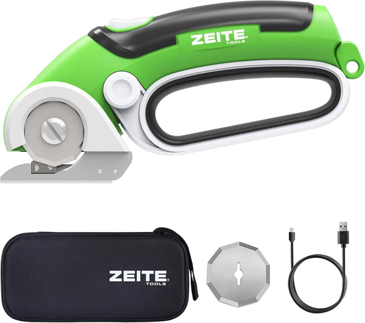 ZEITE 4V Cardboard Box Cutter,Cordless Electric Scissors,with 2 Blades,Storage Box,USB Charging Cable,Max Cutting 1/4",Ideal for Cardboard,Thin Carpet & Plastic Recycling,Easy to Hold and Safe