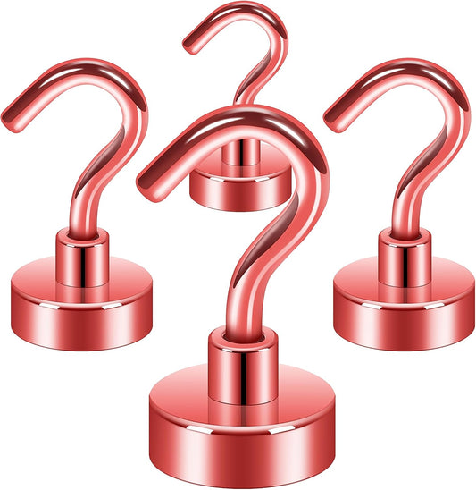 Neosmuk Magnetic Hooks,30lb Heavy Duty Earth Magnets with Hook for Refrigerator, Extra Strong Cruise Hook for Hanging, Magnetic Hanger for Curtain, Grill (Red, 4 Pack)