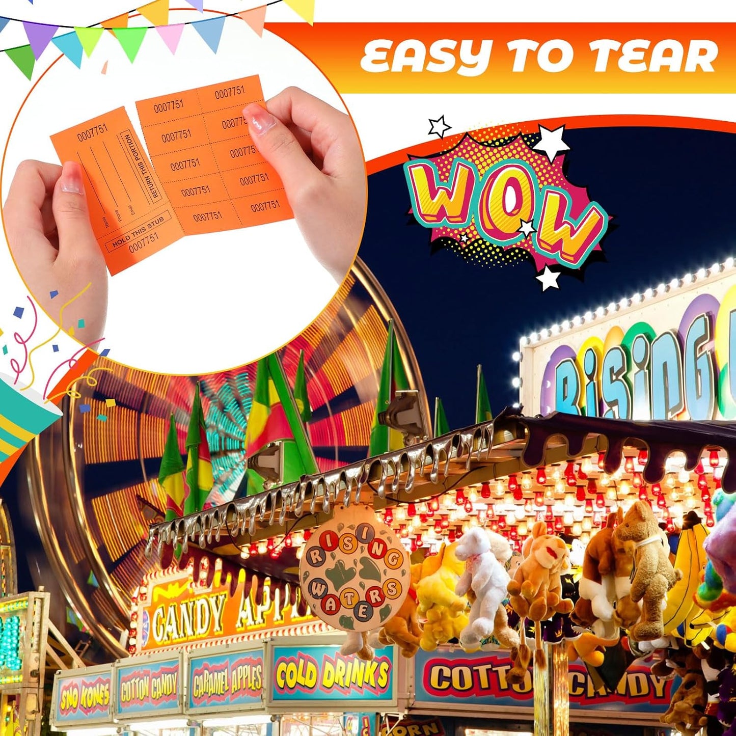 Kosiz 1000 Sheet 10 Bid Raffle Tickets Chinese Auction Tickets Sheets Auction Fundraiser Ticket Numbered with Name and Phone Number Per Sheet Raffle Tags for Silent Bidding (Multicolor)