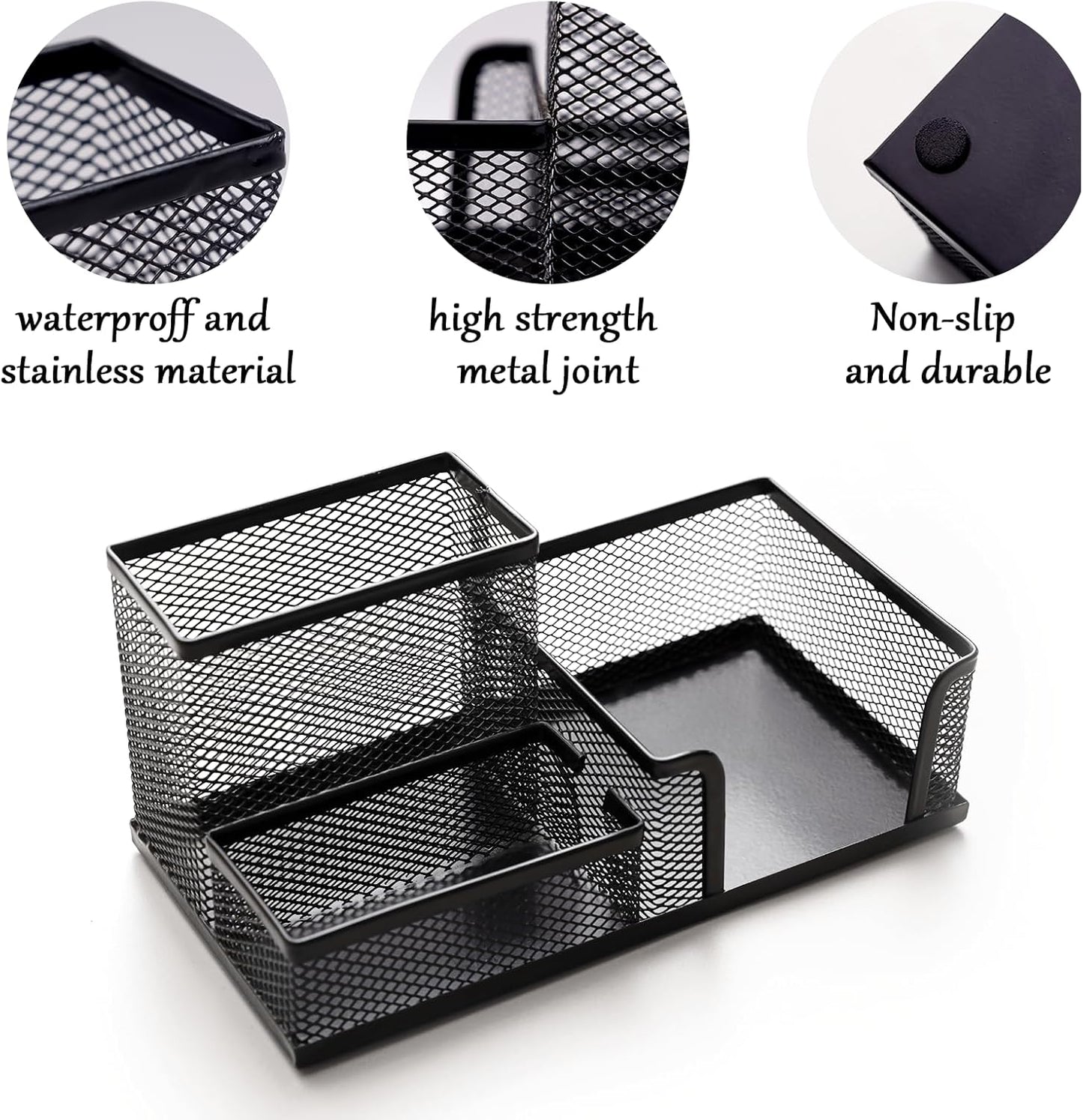 Pen Holder Mesh Metal Pencil Holder Desk Organizers Black for Desk Office with 3 Compartments Pencil Holders,Desktop Storage Caddy Organization,Suitable for School, Home,Black