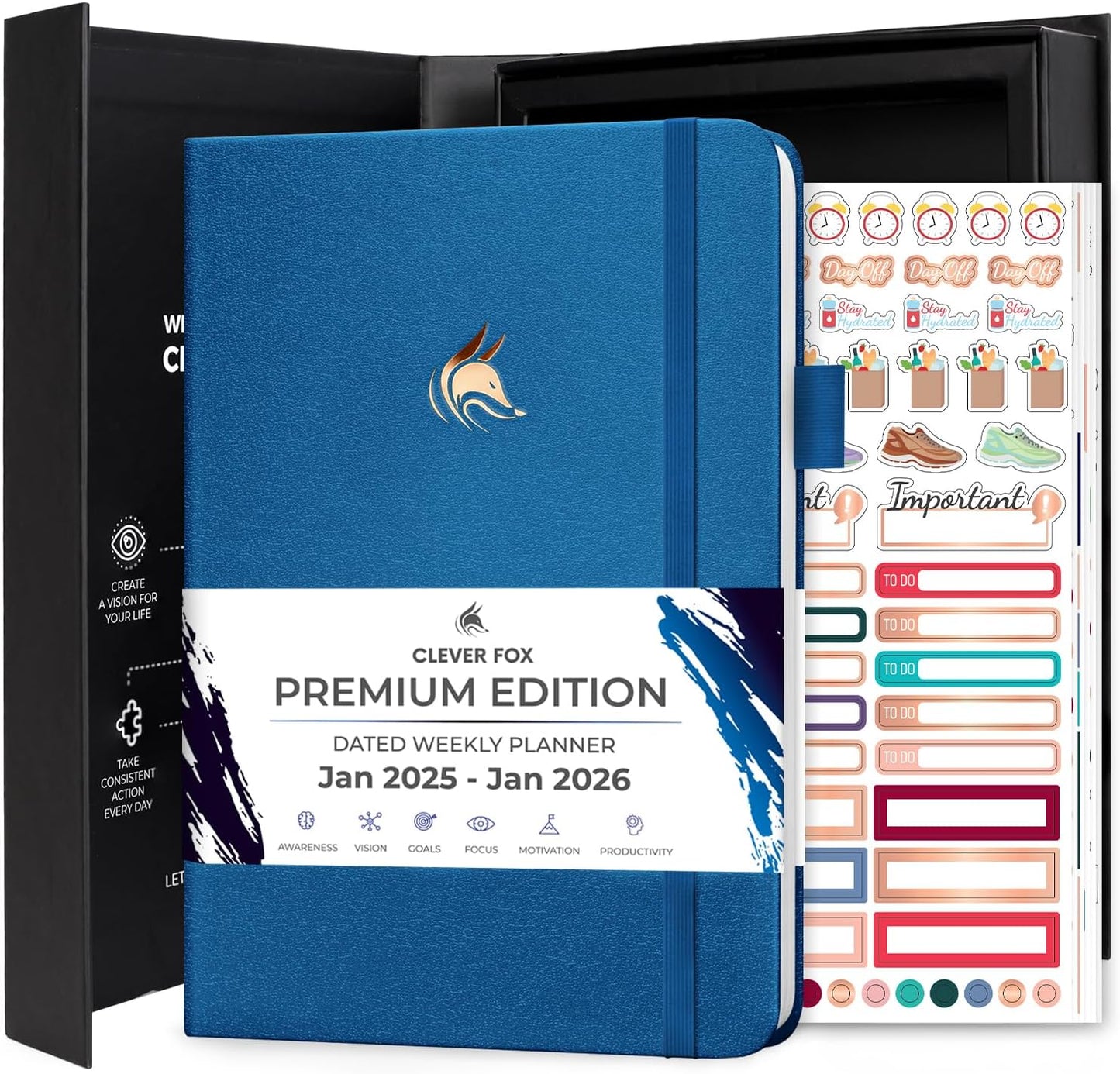Clever Fox Dated Planner Premium 2025 – Weekly Agenda for Planning & Time Management –Notebook with Habit Tracker & To-do List (Mystic Blue)