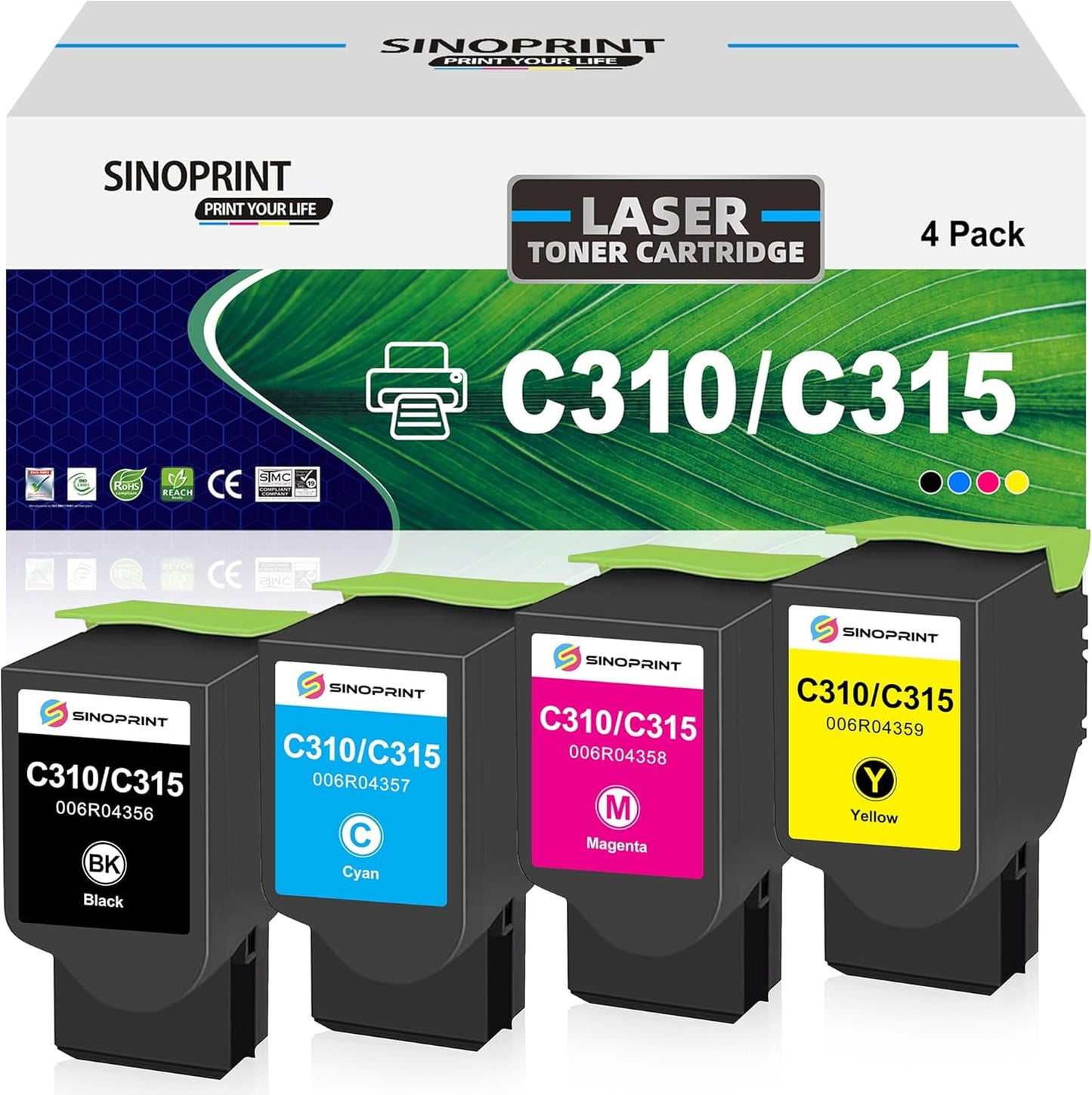 Remanufactured Toner Cartridge Replacement Ink Compatible for Xerox C310 C310DNI C310DNIM C315 C315DNI Printer 006R04356 006R04357 006R04358 006R04359-4Packs