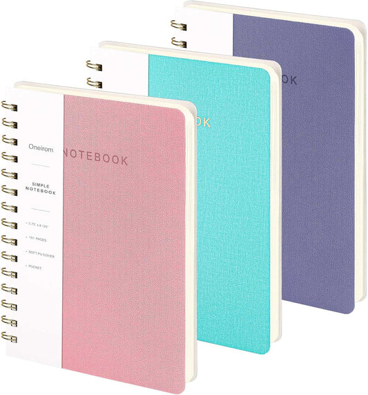 Lined Spiral Notebook College Ruled A5 Journal Book for Note Taking, 160 Pages Writing Journal for Office and Home School Supplies 5.75x8.125 inch (3pack-Pink/MintGreen/Violet)