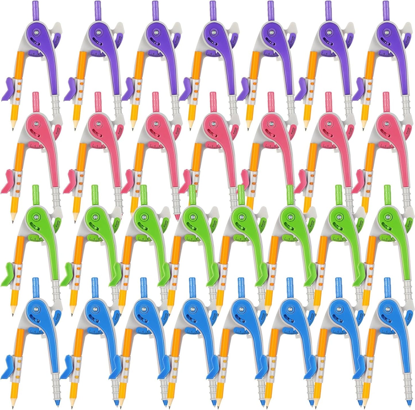 Zonon 15 Pcs Student Math Geometry Compass Tool Classroom Set Bulk 6 Inch Bright Colored Plastic Drawing Compass with Pencils Back to School Supplies for School Home Office