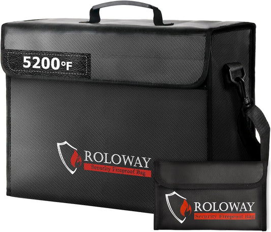 ROLOWAY Large Fireproof Bag 5200℉ Heat Insulated (17 x 12 x 5.8 inches), Fireproof Document Bag for Cash Safe and Document Safe