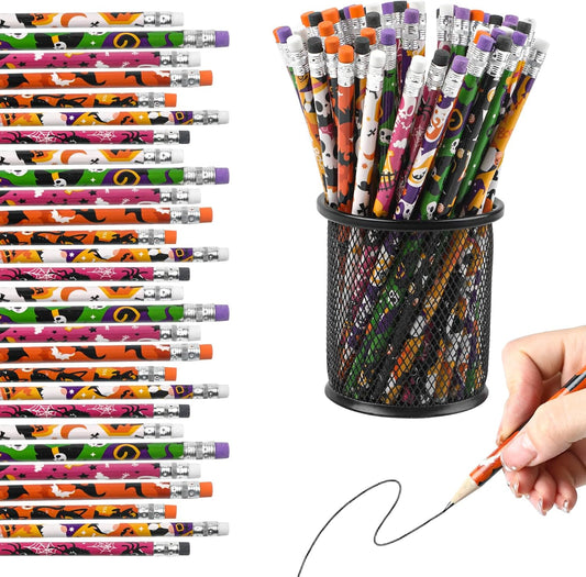 LOMIMOS 120pcs Halloween Pencil Bulk,Colorful Wooden with Eraser 12 Patterns Stationery for Kid Trick or Treat Gift Prize Party Favor School Office Supply Goody Bag Classroom Reward