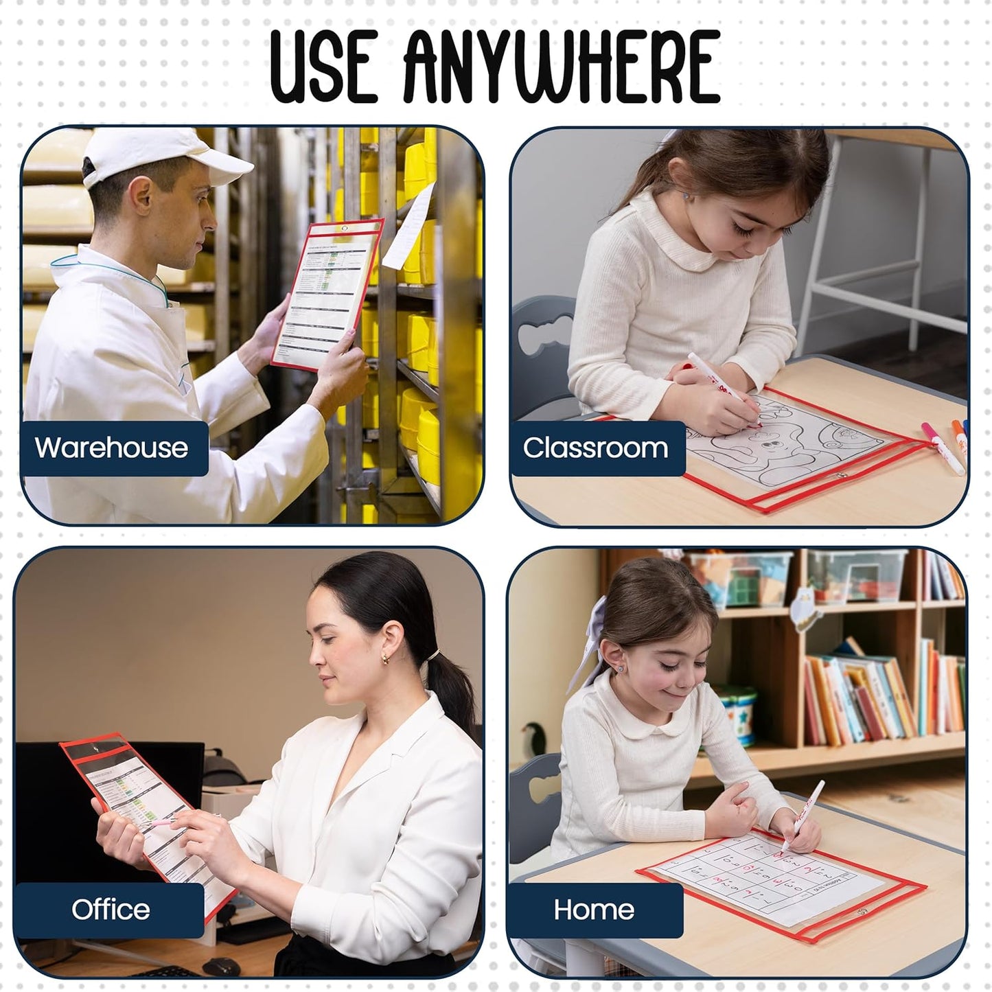 Essex Wares - 5 Pack, Red, Job Ticket Holders, 10" Wide x 13.5" Tall - Clear Plastic Shop Ticket Holders - Easy to Use, Reusable & Easy Erase Plastic Invoice Holders, Water-Resistant & Durable