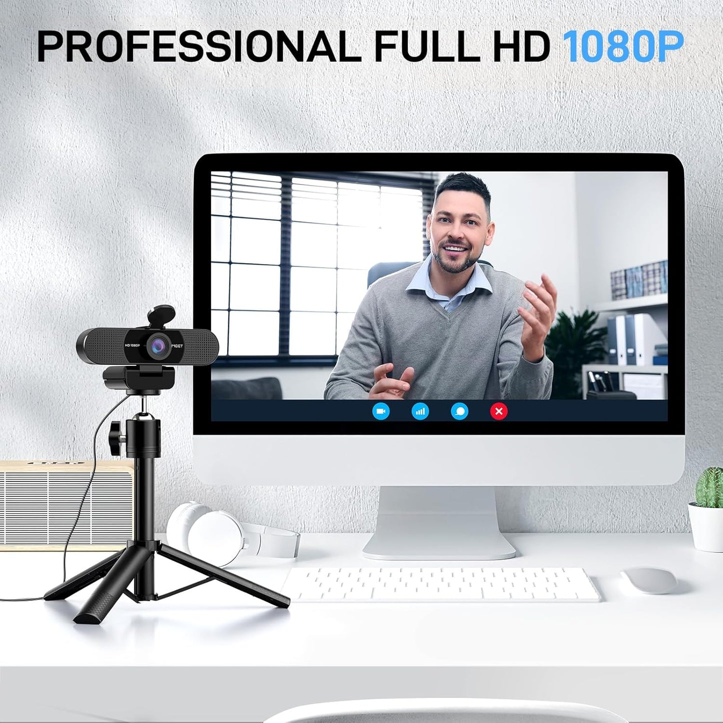 EMEET C960 Webcam with Tripod, 1080P Webcam with Microphone, Adjustable Height Mini Tripod, C960 Web Camera with Privacy Cover, Plug & Play with Stand for Zoom/Skype/YouTube/FaceTime